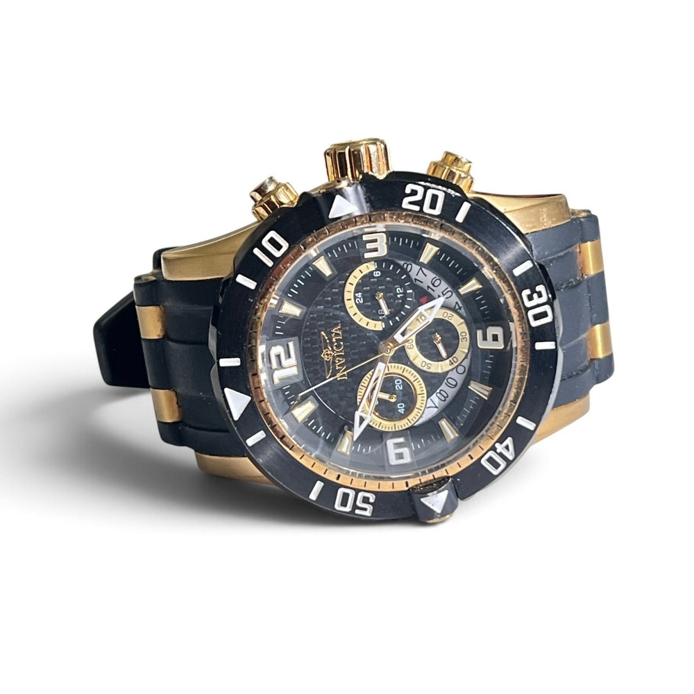 Invicta Pro Diver Chronograph Mens Watch 23702 Black Gold Silicone Strap 48mm